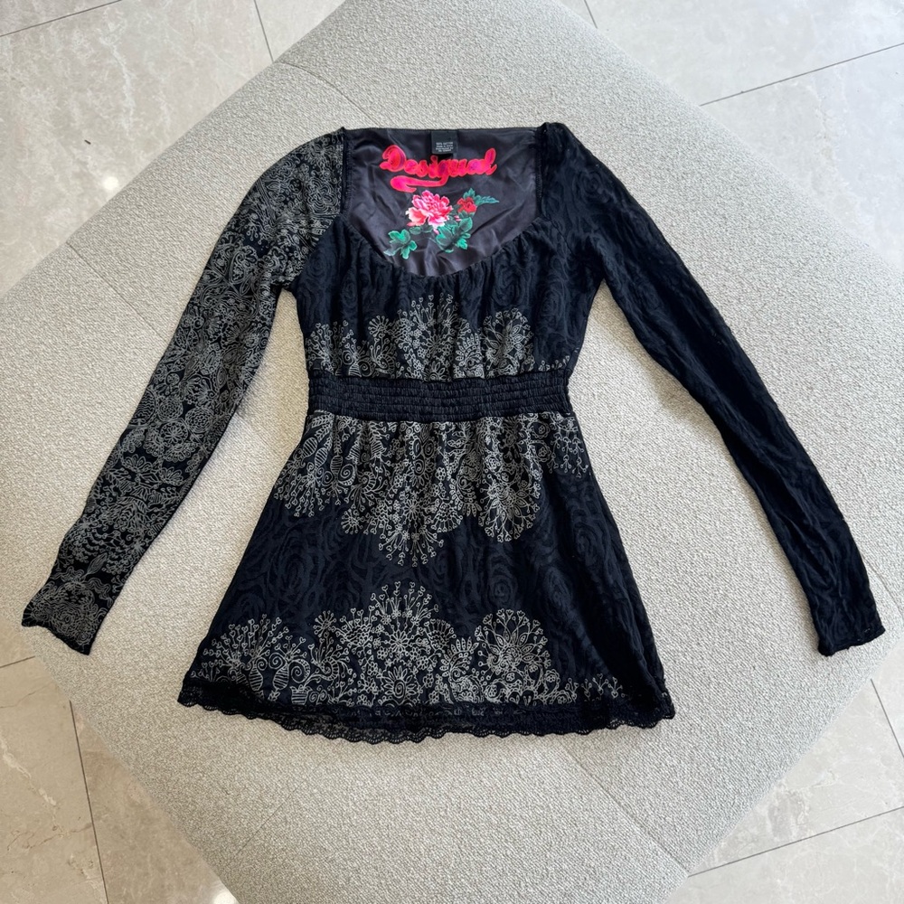 Desigual Black Lace Print Tunic Top – Size M